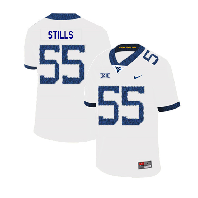 2019 Men #55 Dante Stills West Virginia Mountaineers College Football Jerseys Sale-White